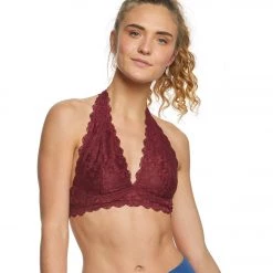 Free People Galloon Lace Halter Bra Wine