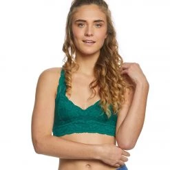 CLOTHING Free People Galloon Lace Racerback Bra Dark Green