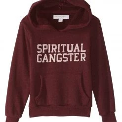 Spiritual Gangster Kids SG Varsity Yoga Pullover Hoodie Burgundy