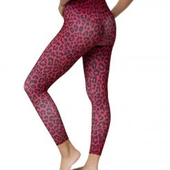 Onzie High Waisted Basic 7/8 Yoga Leggings Red Leopard