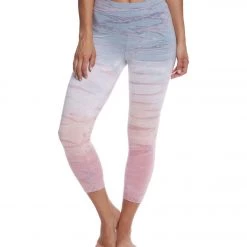 CLOTHING Hard Tail High Rise Cotton Yoga Capris Gray-Blue/Peach/Pink
