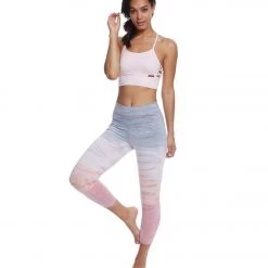 CLOTHING Hard Tail High Rise Cotton Yoga Capris Gray-Blue/Peach/Pink