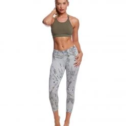 CLOTHING Hard Tail High Rise Cotton Yoga Capris Gray/Tan/Gold