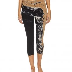 Hard Tail High Rise Cotton Yoga Capris Black/Mustard Diagonal Butterfly Wash CLOTHING