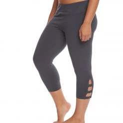 CLOTHING Hard Tail Plus Size Flat Waist Cage Cotton Yoga Capris Dark Night