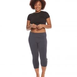 CLOTHING Hard Tail Plus Size Flat Waist Cage Cotton Yoga Capris Dark Night