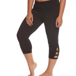 Hard Tail Plus Size Flat Waist Cage Cotton Yoga Capris Black CLOTHING