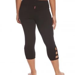 Hard Tail Plus Size Flat Waist Cage Cotton Yoga Capris Black CLOTHING