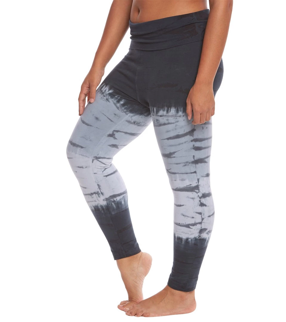 Hard Tail Plus Size Rolldown Layering Cotton Yoga Leggings Black/Grey Tie Dye 4 Hard Tail Plus Size Rolldown Layering Cotton Yoga Leggings Black/Grey Tie Dye