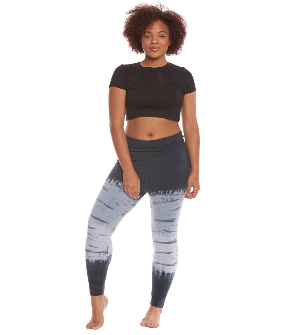 Hard Tail Plus Size Rolldown Layering Cotton Yoga Leggings Black/Grey Tie Dye 6 Hard Tail Plus Size Rolldown Layering Cotton Yoga Leggings Black/Grey Tie Dye