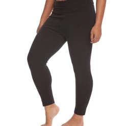 Hard Tail Plus Size Rolldown Layering Cotton Yoga Leggings Black