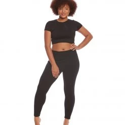 Hard Tail Plus Size Rolldown Layering Cotton Yoga Leggings Black