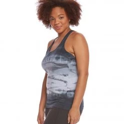 Hard Tail Plus Size U Scoop Yoga Tank Top Black/Grey Tie Dye CLOTHING