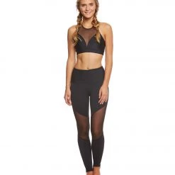 Onzie High Neck Yoga Sports Bra Black/Black Mesh