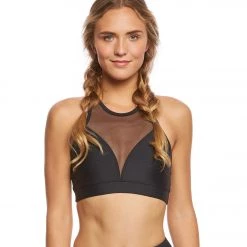 Onzie High Neck Yoga Sports Bra Black/Black Mesh