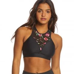 CLOTHING Onzie High Neck Yoga Sports Bra Black Emboridery