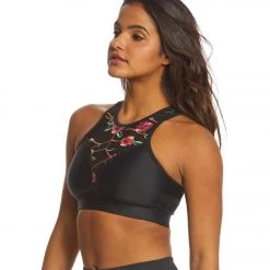 CLOTHING Onzie High Neck Yoga Sports Bra Black Emboridery