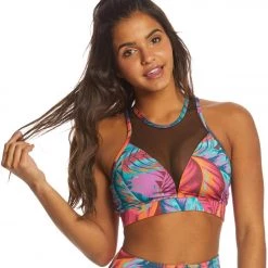 Onzie High Neck Yoga Sports Bra Lanai Black Mesh CLOTHING