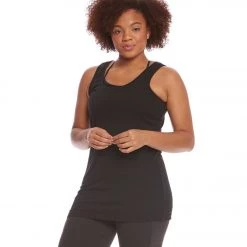 Hard Tail Plus Size Long Skinny Yoga Tank Top Black CLOTHING