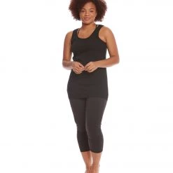 Hard Tail Plus Size Long Skinny Yoga Tank Top Black CLOTHING