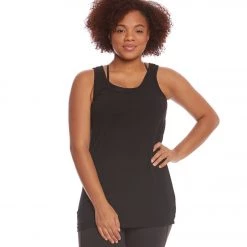 Hard Tail Plus Size Long Skinny Yoga Tank Top Black CLOTHING
