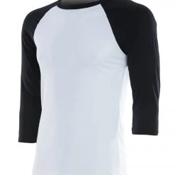 Bella + Canvas Men's 3/4 Sleeve Baseball Tee White/Black CLOTHING