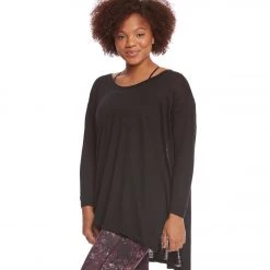 Hard Tail Plus Size Oversized 3/4 Sleeve Raglan Layering Top Black CLOTHING