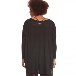 Hard Tail Plus Size Oversized 3/4 Sleeve Raglan Layering Top Black CLOTHING