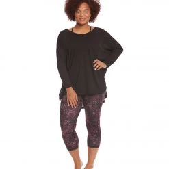Hard Tail Plus Size Oversized 3/4 Sleeve Raglan Layering Top Black CLOTHING