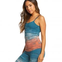 Hard Tail Long Yoga Sport Bra Tank Blue/Red Rainbow Horizon