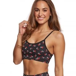 Beyond Yoga Kate Spade Cinched Bow Yoga Sports Bra Tri-Color Cherries