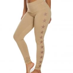 Hard Tail High Rise Star Ankle Cotton Yoga Leggings Camel Rose