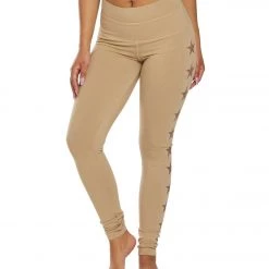 Hard Tail High Rise Star Ankle Cotton Yoga Leggings Camel Rose