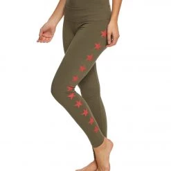 CLOTHING Hard Tail High Rise Star Ankle Cotton Yoga Leggings Olive/Red