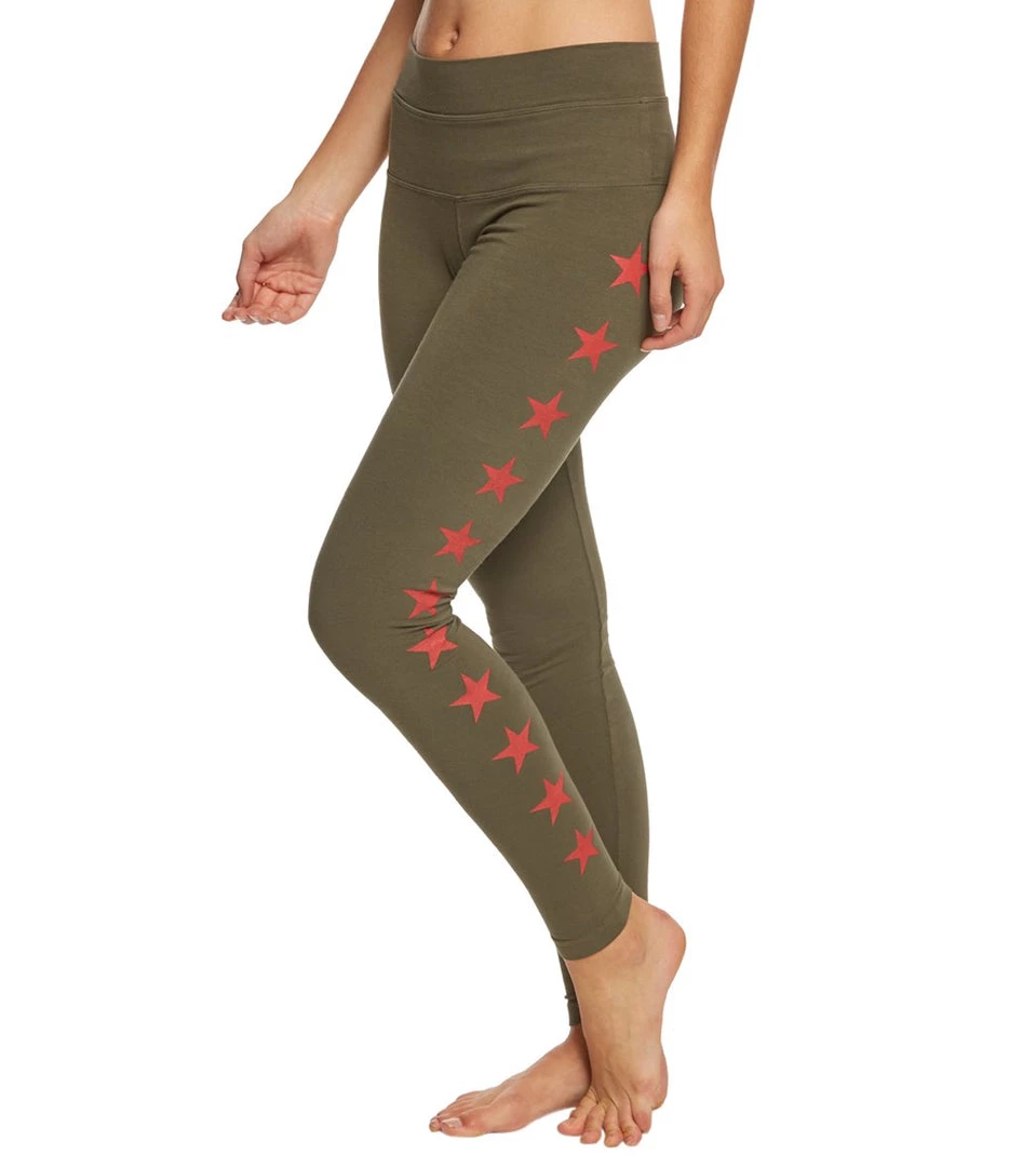CLOTHING Hard Tail High Rise Star Ankle Cotton Yoga Leggings Olive/Red 3 CLOTHING Hard Tail High Rise Star Ankle Cotton Yoga Leggings Olive/Red