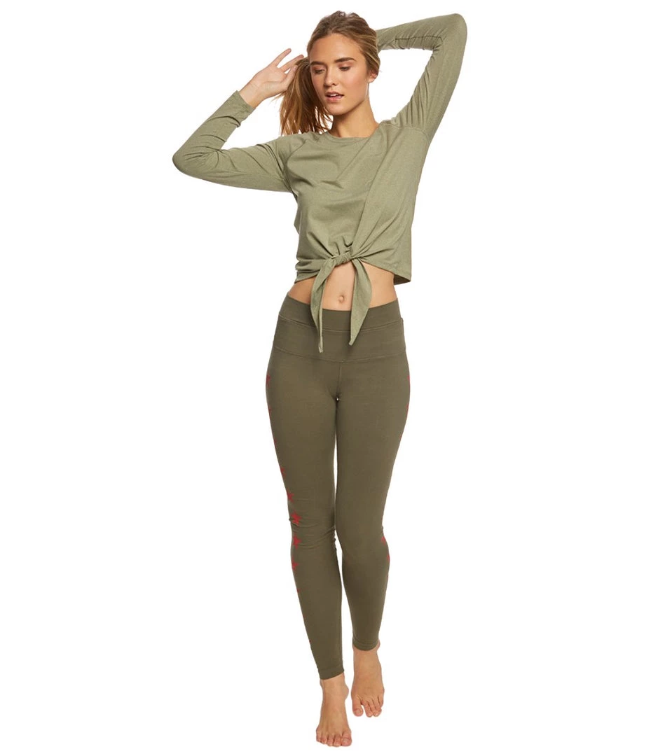 CLOTHING Hard Tail High Rise Star Ankle Cotton Yoga Leggings Olive/Red 6 CLOTHING Hard Tail High Rise Star Ankle Cotton Yoga Leggings Olive/Red