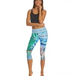 PrAna Pillar Printed Yoga Capris Bluegrass Paradise CLOTHING