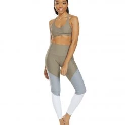 Onzie High Waisted Track Yoga Leggings Dust Fossil Combo