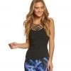 Hard Tail Front Lace Low Back Support Tank Top Black CLOTHING