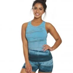 CLOTHING Hard Tail Open Back Support Tank Top Blue/Green Rainbow Horizon