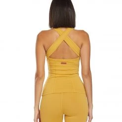 Women Hard Tail Open Back Support Tank Top Honeygold