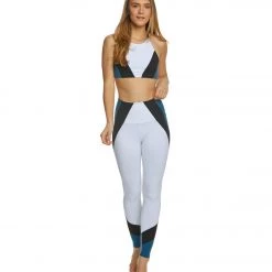 Beyond Yoga Around The Colorblock High Waisted Yoga Leggings White/Deep Sapphire Block CLOTHING