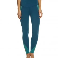 Beyond Yoga Block And Key High Waisted Midi Yoga Leggings Deep Sapphire Heather Colorblock CLOTHING