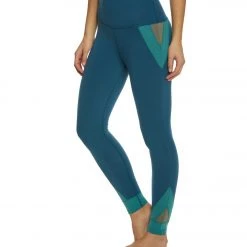 Beyond Yoga Block And Key High Waisted Midi Yoga Leggings Deep Sapphire Heather Colorblock CLOTHING