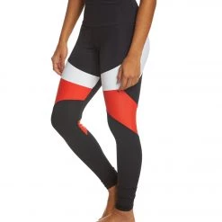 Onzie High Waisted Royal Yoga Leggings Red Combo