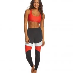 Onzie High Waisted Royal Yoga Leggings Red Combo