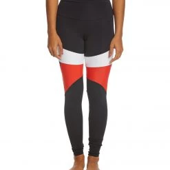 Onzie High Waisted Royal Yoga Leggings Red Combo
