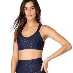 CLOTHING Beyond Yoga Double Back Alloy Speckled Bra Nocturnal Navy Silver Speckle