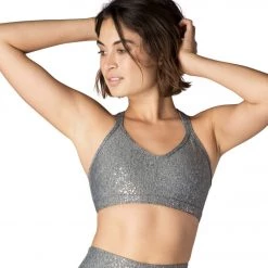 Beyond Yoga Double Back Alloy Speckled Bra Black/White/Rose Gold Speckle CLOTHING