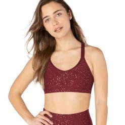 CLOTHING Beyond Yoga Double Back Alloy Speckled Bra Team Burgundy Gunmetal Speckle